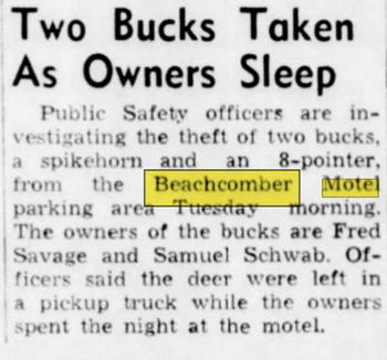 Beachcomber Motel - Nov 1961 Deer Stolen
